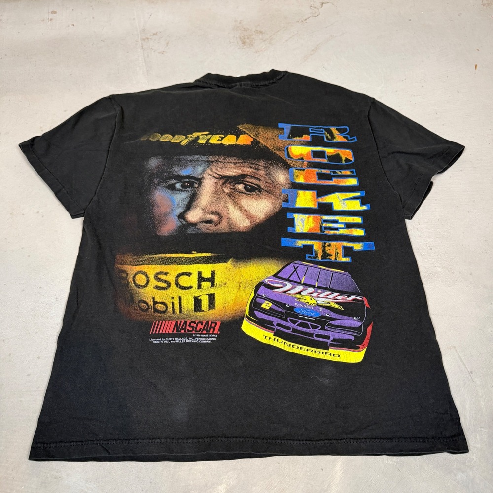 Vintage 1996 Rusty Wallace NASCAR Rocket T-Shirt Mens Medium Miller Thunderbird